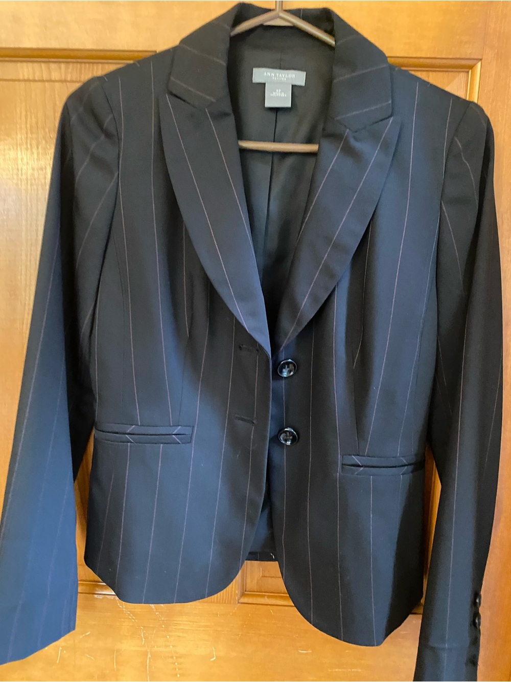 Ann Taylor Black Blazer with Subtle Pinstripes
